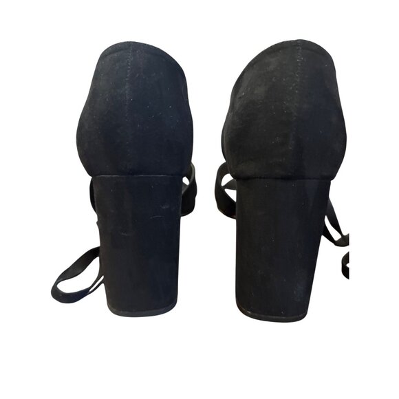 Loft Black Suede Ankle-Wrap Sandals Tie-Up Crisscross Block Heel Open Toe Size 1 - Picture 10 of 13
